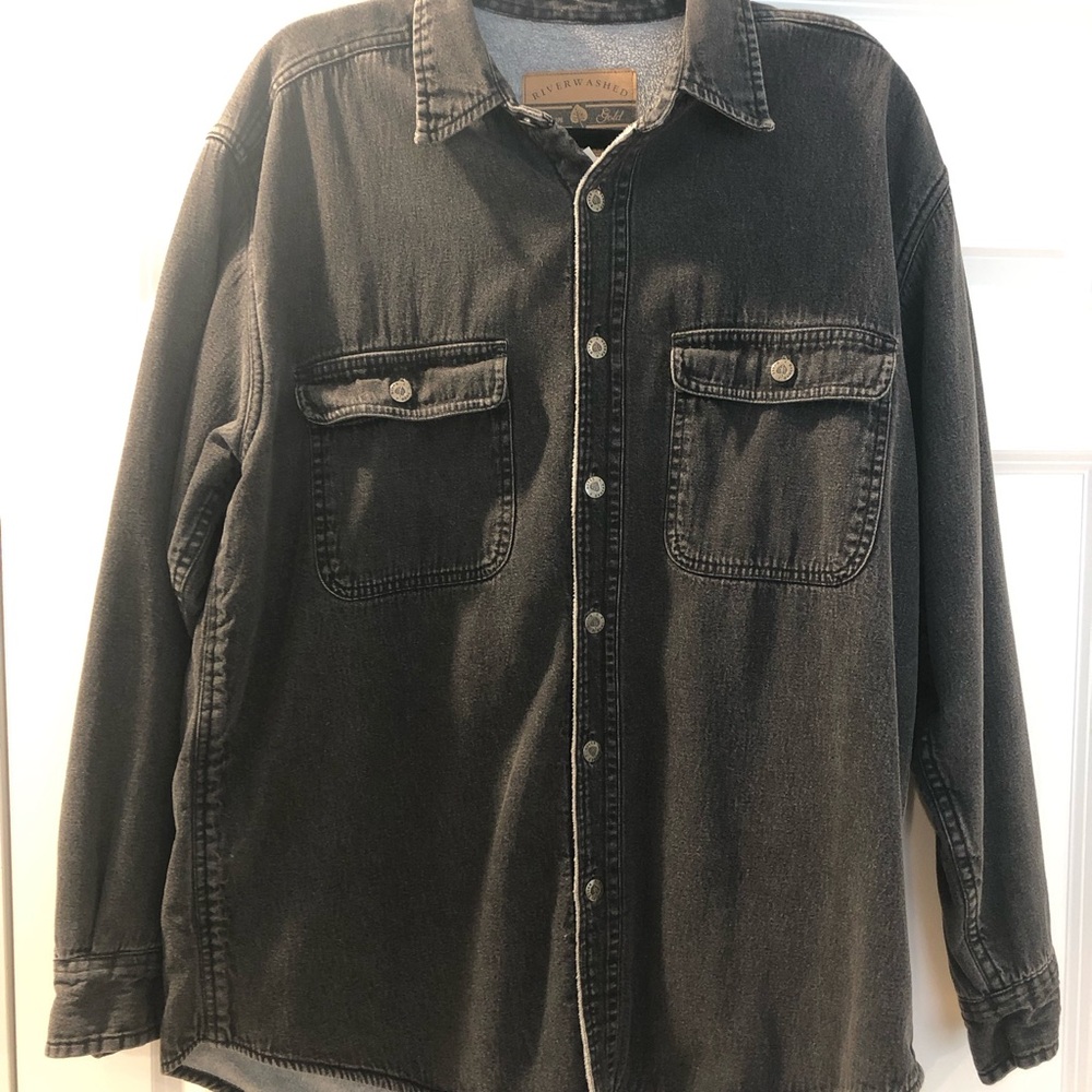 Men's Washed Black Denim Shirt Jacket - Lightweight Overshirt